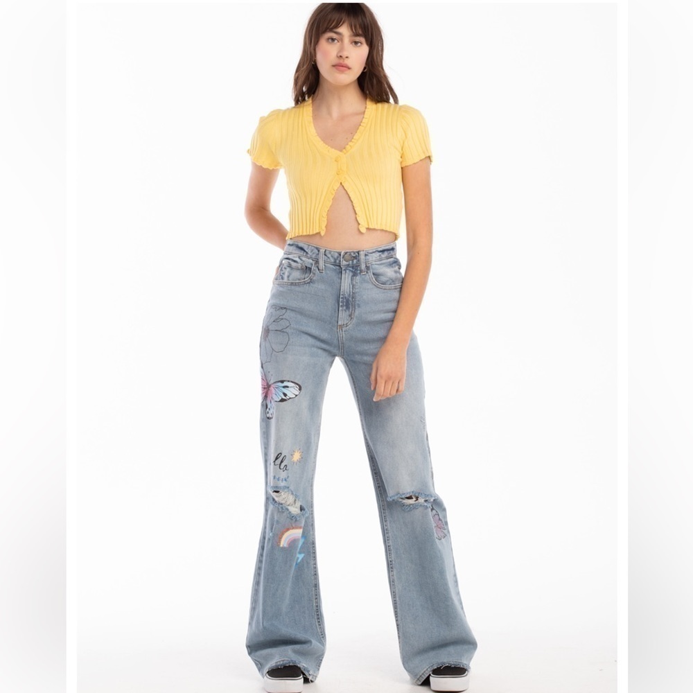 TINSELTOWN High Rise Graphic Wide Leg Jeans new with tags Juniors size 5